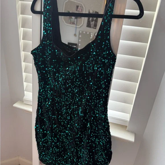 Lulus Sequin Square Neck Green Dress - Picture 2 of 3